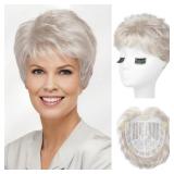 REECHO Hair Topper, Short Wiglet Hair Topper for Women with Thinning Large Coverage Synthetic Top Crown Hairpiece for Women (Pearl Platinum)