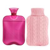 samply Hot Water Bottle with Knitted Cover, 2L Hot Water Bag for Hot and Cold Compress, Hand Feet Warmer, Ideal for Menstrual Cramps, Neck and Shoulder Pain Relief, Pink