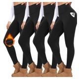 FULLSOFT 4 Pack Fleece Lined Leggings with Pockets for Women-Warm Winter Yoga Pants High Waisted Thermal Running Workout Leggings (4 Pack Fleece Black,Small-Medium)