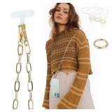 Casecond Crossbody Phone Lanyard Chain Shoulder CellPhone Strap Phone Charm Neck Chain iPhone Holder 3 Pad Patche Tether Universal for iPhone 16 Pro Max 15 14 11 Samsung S24 Flip 5 Google Moto Gold