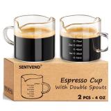 SENTVEND Espresso Cups Set of 2, 4 Oz Espresso Shot Glass with Handle Double Spout Measuring Cups with Scale Clear Glass Milk Cup Coffee Accessories Great for Making Coffee Desserts Salad Dressing