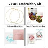 Nuberlic 2 Sets Funny Embroidery Kit with Stamped Floral Pattern for Beginners Adults Simple Cross Stitch Kits Include Needlepoint Cloth Hoops Needles Threads