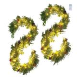 NUPTIO Artificial Christmas Garland with Lights: 2Pcs 6.2Ft Pre-Lit Gold Glitter Garland with Pine Cones Red Berry Eucalyptus - Xmas Decorations for Mantle Fireplace Railing Stairs Table Door