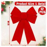 Heartome 12 PCS Christmas Bows for Tree, 9 x12 in Large PVC Bows for Christmas Decorations Indoor, Red Plastic Xmas Bows, Outdoor Xmas Home Wreath Fence Stairs Railing Fireplace Front Door Supplies