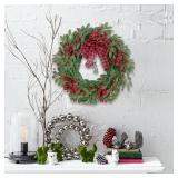 Bibelot Christmas Olive Wreath for Front Door Christmas Red Berry Decoration, Winter Bowknot Leaves Wreath with Red Berry and Jingle Bell Farmhouse Front Door