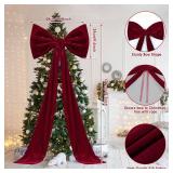 Suncalla 2pcs Extra Large Christmas Tree Topper Bows, 49 x 19 inches Tree Toppers Bows Christmas Decorations Wreath for Home Wedding Party Holiday Decor Supplies(Wine Red,Velet)