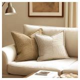MIULEE Decorative Throw Pillow Covers for Couch Bed Livingroom 20x20 Inch Set of 2 Beige Boho Accent Throw Pllows Broadside Striped Patchwork Soft Corduroy Pillowcases