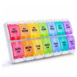 Sukuos AM PM Weekly Pill Organizer 2 Times A Day, Large Daily Pill Box Case 7 Day with Easy Push Button Design, Detachable Medicine Holder for Vitamin/Fish Oil/Supplements (Rainbow)