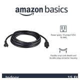 Amazon Basics Extension Cord, 15 Ft, 3 Prong Outlet Extender, Indoor Extension Cord, 13 Amps, 125V, Black