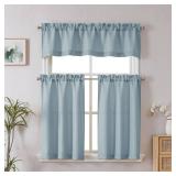 Chyhomenyc Short Curtain Valance for Windows, Light Filtering Faux Linen Textured Small Kitchen Window Curtain, Valance for Bathroom Laundry Basement, 60Wx14L inch, 1 Piece, Aqua with Greenish Tone