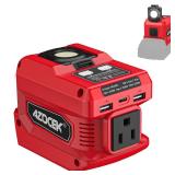220W Azocek Power Inverter Compatible with Milwaukee 18V Battery, DC 18V to AC 110V Portable Power Station with 1 AC Outlet, 2 USB Ports & 1 Type-C Fast Charging, 400LM LED Work Light