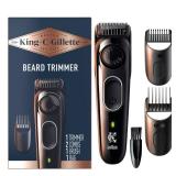 King C. Gillette Cordless Beard Trimmer for Men, Kit includes 1 Trimmer, 3 Interchangeable Combs, 1 Cleaning Brush, 1 Charger, 1 Travel Bag, BLUE