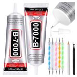 B7000 Adhesive Rhinestones Glue for Crafts, 2PCS 110ml / 3.7 fl oz with 5 Dotting Pen Tool, Wax Pencil and Tweezer, Jewelry Glue for DIY Craft, Makeup, Shoes, Jewelry Making, Nail Art