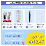 B7000 Adhesive Rhinestones Glue for Crafts, 2PCS 110ml / 3.7 fl oz with 5 Dotting Pen Tool, Wax Pencil and Tweezer, Jewelry Glue for DIY Craft, Makeup, Shoes, Jewelry Making, Nail Art