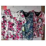 APPEARS NEW - Landau Medical Scrub Tops Collection - Floral and Abstract Prints (Size XL) Lot of 3