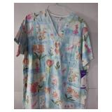 APPEARS NEW - 1 Peaches, 1 Bio, & 1 Landau Floral Pattern Medical Scrub Tops (Size Large) Lot of 3