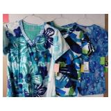 APPEARS NEW - Landau Medical Scrub Tops Bundle - Blue Floral and Winter Patterns (Size Medium) Lot of 3