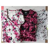APPEARS NEW - Landau Floral Print Medical Scrub Top Set (Size Small) Lot of 3