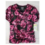 APPEARS NEW - Landau Floral Print Medical Scrub Top Set (Size Small) Lot of 3