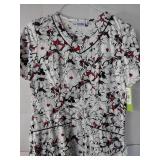 APPEARS NEW - Landau Floral Print Medical Scrub Top Set (Size Small) Lot of 3
