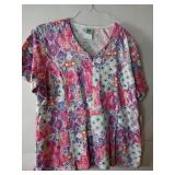 APPEARS NEW - 1 Bio, 1 Cottonality, 1 WS Gear Floral Print Medical Scrub Tops (Size XL) Lot of 3