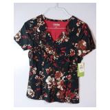 APPEARS NEW - Landau Floral Print Medical Scrub Top (Size Small) 3 Pack