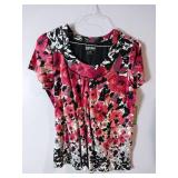 APPEARS NEW - Landau Floral Print Medical Scrub Tops (Size Large) 3 Pack