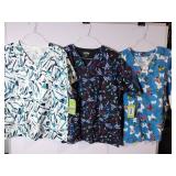APPEARS NEW - Landau & BIO Scrub Top Collection - Butterfly and Dragonfly Prints (Size XL) 3 Pack