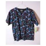 APPEARS NEW - Landau & BIO Scrub Top Collection - Butterfly and Dragonfly Prints (Size XL) 3 Pack