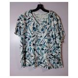 APPEARS NEW - Landau & BIO Blue Floral Pattern Medical Scrub Top Set (Size 2XL) 3 Pack