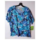 APPEARS NEW - Landau & BIO Blue Floral Pattern Medical Scrub Top Set (Size 2XL) 3 Pack