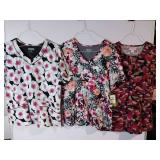 APPEARS NEW - Landau & Koi Floral Print Medical Scrub Tops Bundle (Size XL) 3 Pack