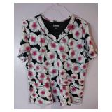 APPEARS NEW - Landau & Koi Floral Print Medical Scrub Tops Bundle (Size XL) 3 Pack