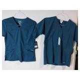 APPEARS NEW - Cherokee Workwear Revolution Scrubs Top for Women V-Neck WW710, XS, Caribbean Blue & Landau 7502 CPB (Size XS) 2 Pack
