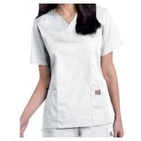 APPEARS NEW - ScrubZone by Landau Women s V-Neck Scrub Top Style 70221 White (Size Large) 2 Pack