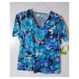APPEARS NEW - Landau, White Swan & Barco Medical Scrub Tops - Blue Floral Collection (Size Medium) 3 Pack