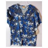 APPEARS NEW - Landau, White Swan & Barco Medical Scrub Tops - Blue Floral Collection (Size Medium) 3 Pack