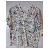 APPEARS NEW - Peaches & BIO Floral and Geometric Print Scrub Tops Set (Size Medium) 3 Pack