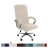 Velvet Plush Stretchable Office Desk Chair Cover Cat Proof with Wheels, Chair Seat Cover with Armrest Protector for Pets & Kids, Removable for Ergonomic Mesh Computer Rolling Chair, Beige, XL - Retail