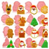 Hoolerry 16 Pcs Christmas Cookie Cutters with Plunger Stamps Set 3D Snowflake Cookie Stamps for Baking Include Snowman Santa Christmas Tree Reindeer for Kitchen Baking - Retail: $17