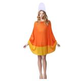 Funnysoft Halloween Candy Corn Poncho and Hat Women