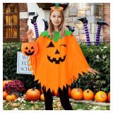 KOFECIT 3 PCS Halloween Pumpkin Poncho for Women,Pumpkin Cape Costume with Headband and Candy Bag,Halloween Costume for Women Adults - Retail: $13