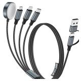 Travel Essentials,Multi Charging Cable for Apple Watch Charger/iPhone Charger/Samsung Charger,USB A & Type C Cable for iWatch Ultra/10-2/iPhone 17-11/Samsung S26-S20,Android Phone,Car[1.2M]-White - Re