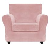 ZNSAYOTX Luxury Velvet Chair Slipcovers with Arm 2 Piece Stretch Chair Covers for Living Room Thick Soft Armchair Slipcover Anti Slip Pet Friendly Furniture Protector (Rose),30\"-47\"(1 Cushion) - Ret