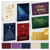 GRADESIN Religious Christmas Cards with Envelopes,18 Pack 4\" x 6\" Gold Foil Embossed Christian Christmas Greeting Cards Nativity Scenes with Stickers for Xmas Winter New Year 6 Designs - Retail: $6