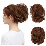 youngways Claw Clip Short Ponytail Messy Bun Hair Piece Bendable Hair Branch Extensions Fluffy Wavy Curly Synthetic Versatile Red Vino Hairpieces - Retail: $19
