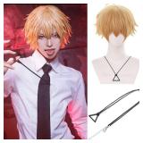 WIG ONLY HUNIGIR Denji Wig Blonde Anime Wig Short Blonde Mens Hair Denji Cosplay Hair Heat Resistant Synthetic for Costume Halloween Party - Retail: $26