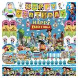 Cartoon Birthday Decorations, Cartoon Party Supplies - Happy Birthday Banner Balloons Plates Backdrop Cake Toppers Tablecloth Hanging Swirls Stickers - Retail: $36