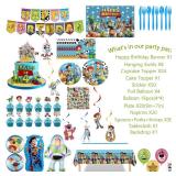 Cartoon Birthday Decorations, Cartoon Party Supplies - Happy Birthday Banner Balloons Plates Backdrop Cake Toppers Tablecloth Hanging Swirls Stickers - Retail: $36