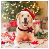 Malier Christmas Dog Collar with Bow tie, Classic Buffalo Plaid Dog Collar with Buckle Adjustable Collar for Small Medium Large Dogs Puppy (M, Red & Black Plaid) - Retail: $12